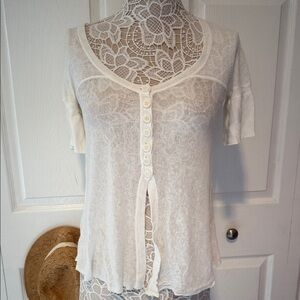 AX Armani Exchange Sheer White Button-Up Cotton Top M
